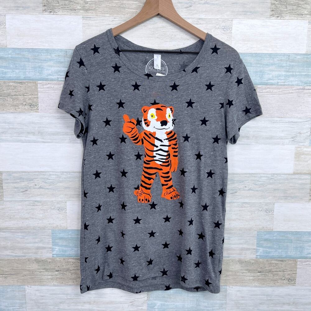 Clemson Tigers Star Print T Shirt Gray Short Sleeve Kickoff Couture Womens XL